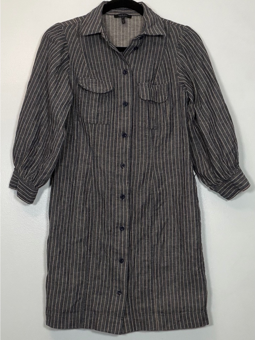 Striped Button-Front Mini Dress in Charcoal Gray